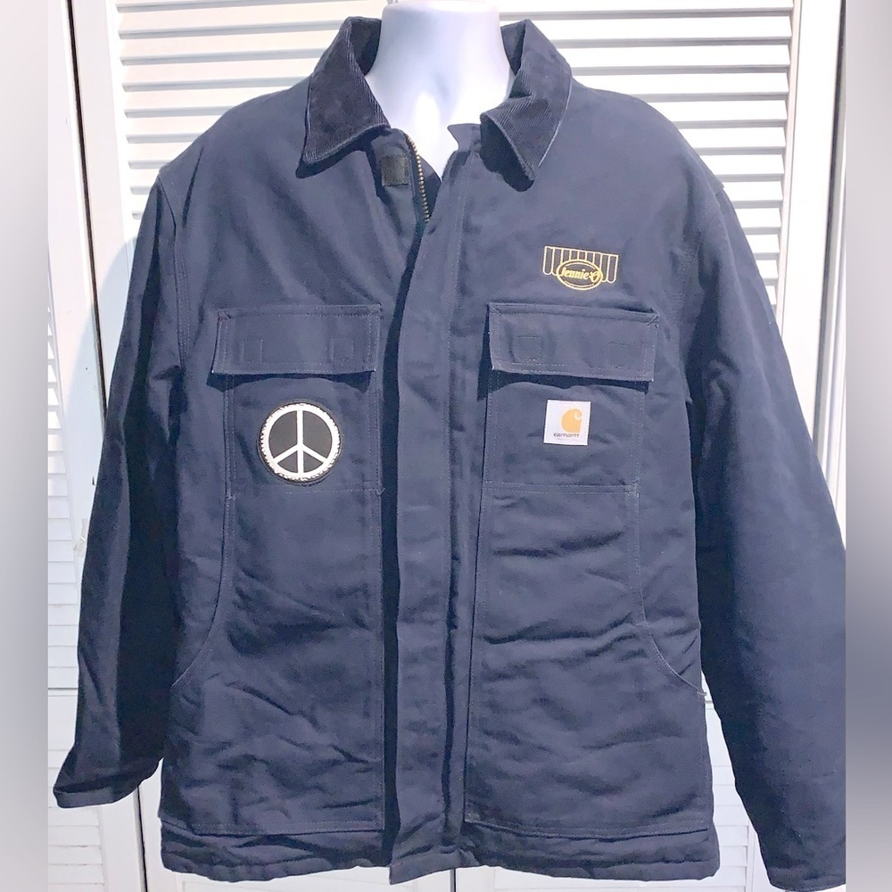 Carhartt work jacket navy blue with peace patch